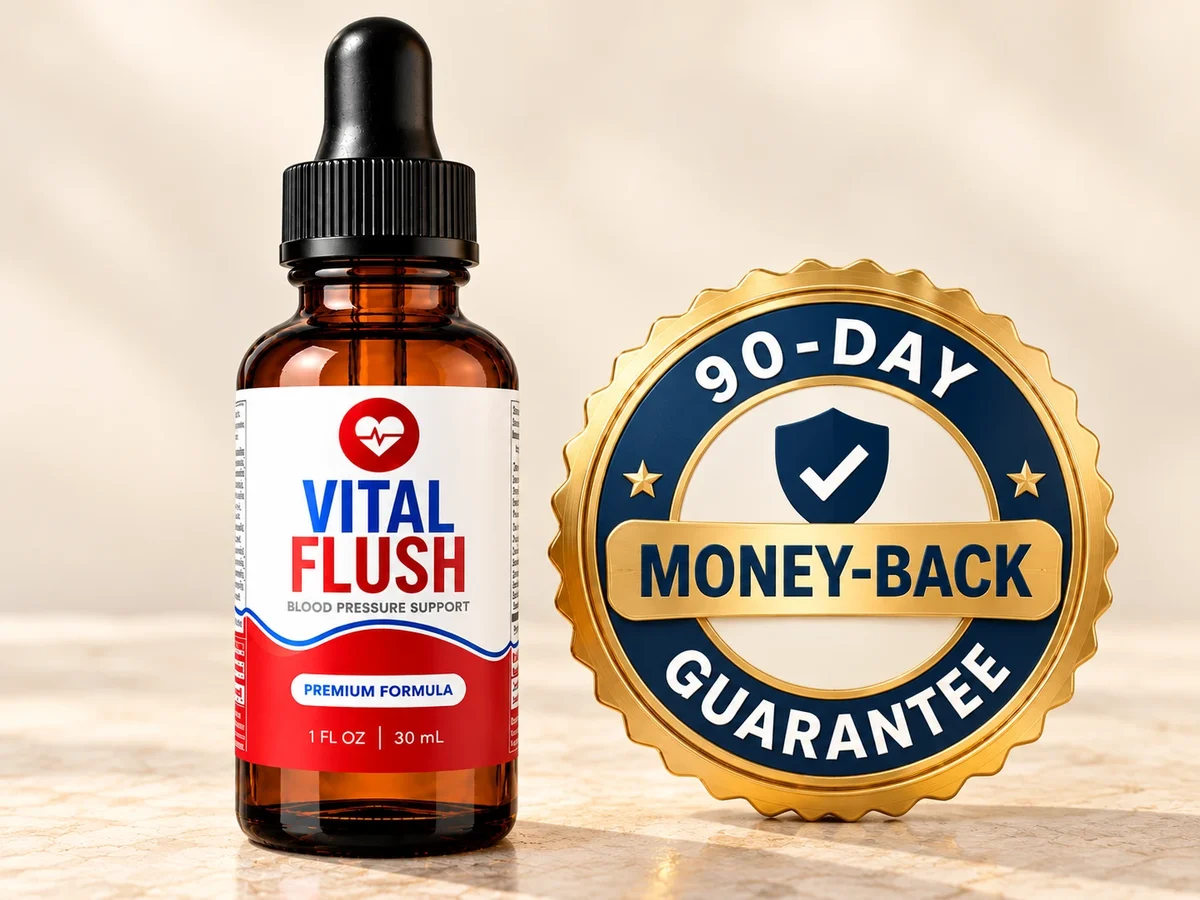 VitalFlush bottle with its 90-day money-back guarantee